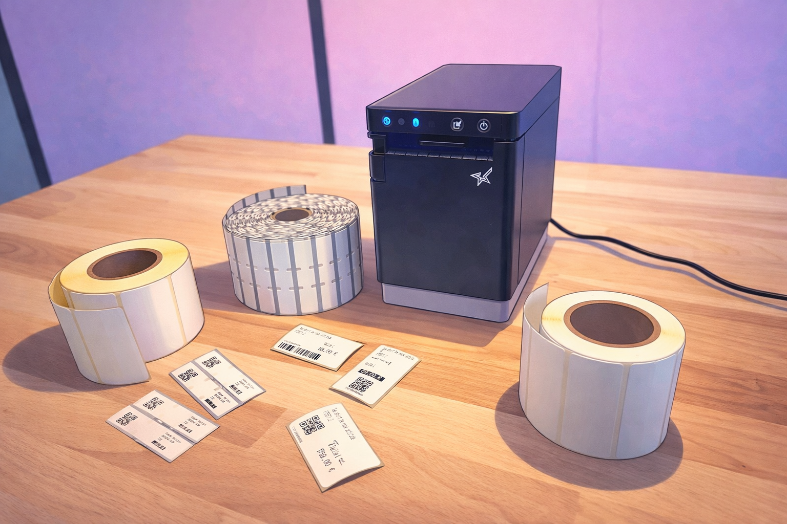 L'imprimante ticket mC-Label2 et quelques modèles de rouleaux thermiques compatibles